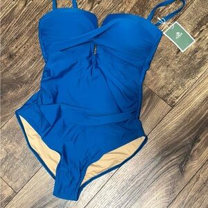 Eunina Blue One Piece Swimsuit with Sweetheart Neckline